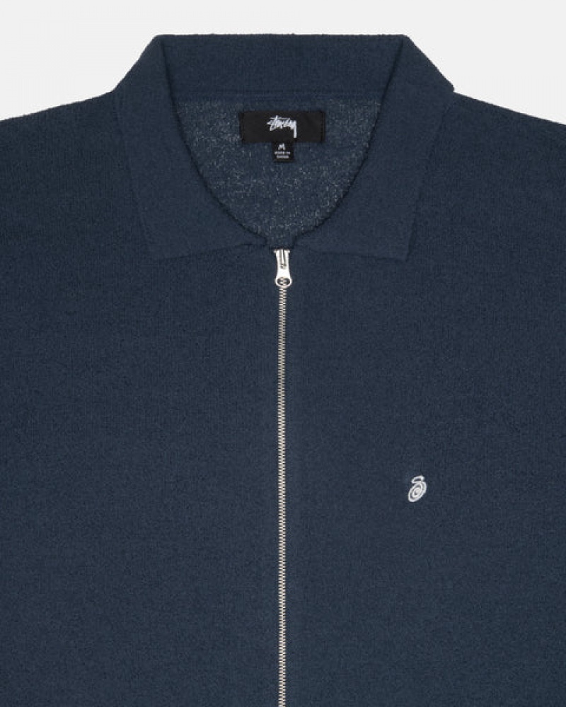 Navy Stussy Light Weight Ls Zip Polo Men Shirts | VJG-3323