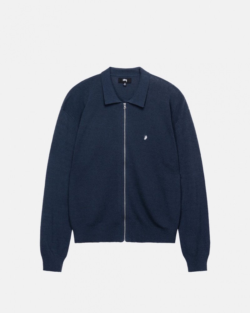 Navy Stussy Light Weight Ls Zip Polo Men Shirts | VJG-3323