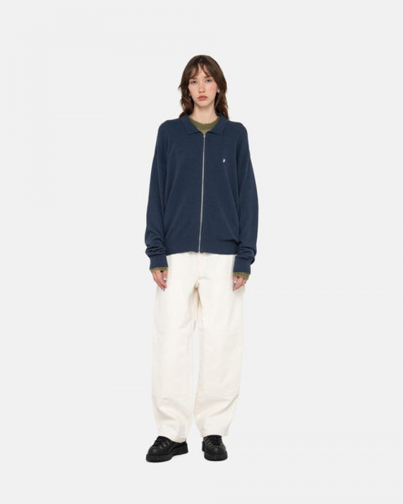 Navy Stussy Light Weight Ls Zip Polo Women Tops | JOU-4718