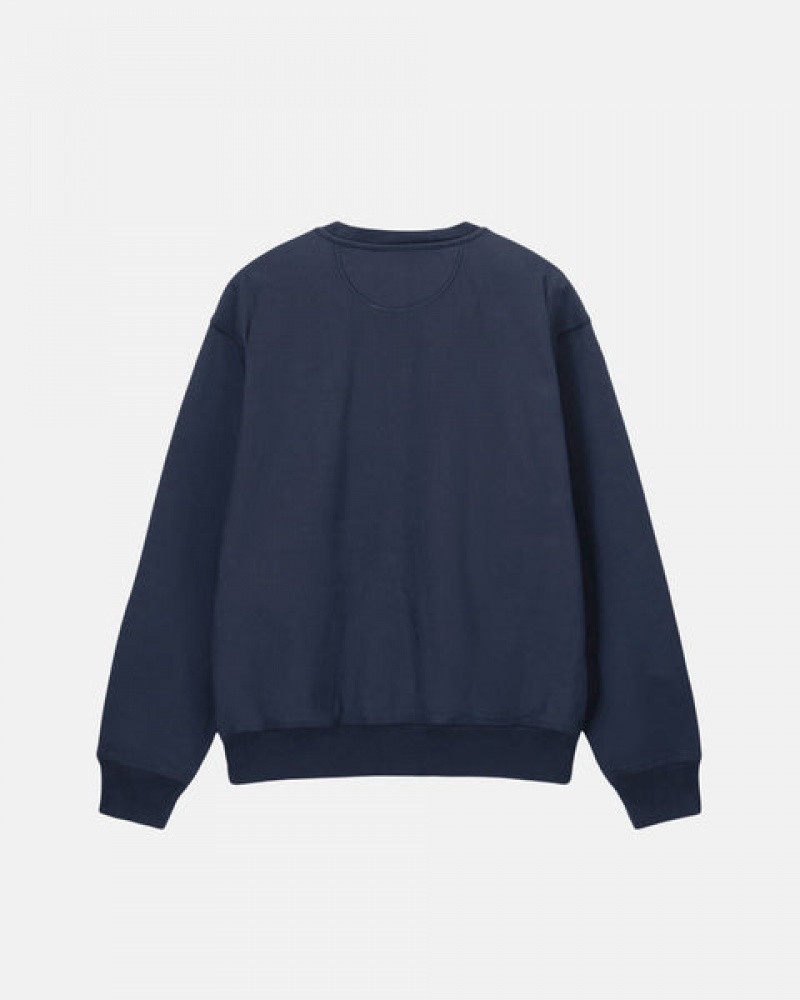 Navy Stussy Overdyed Stock Logo Crew Men Sweatshirts | KUM-3203