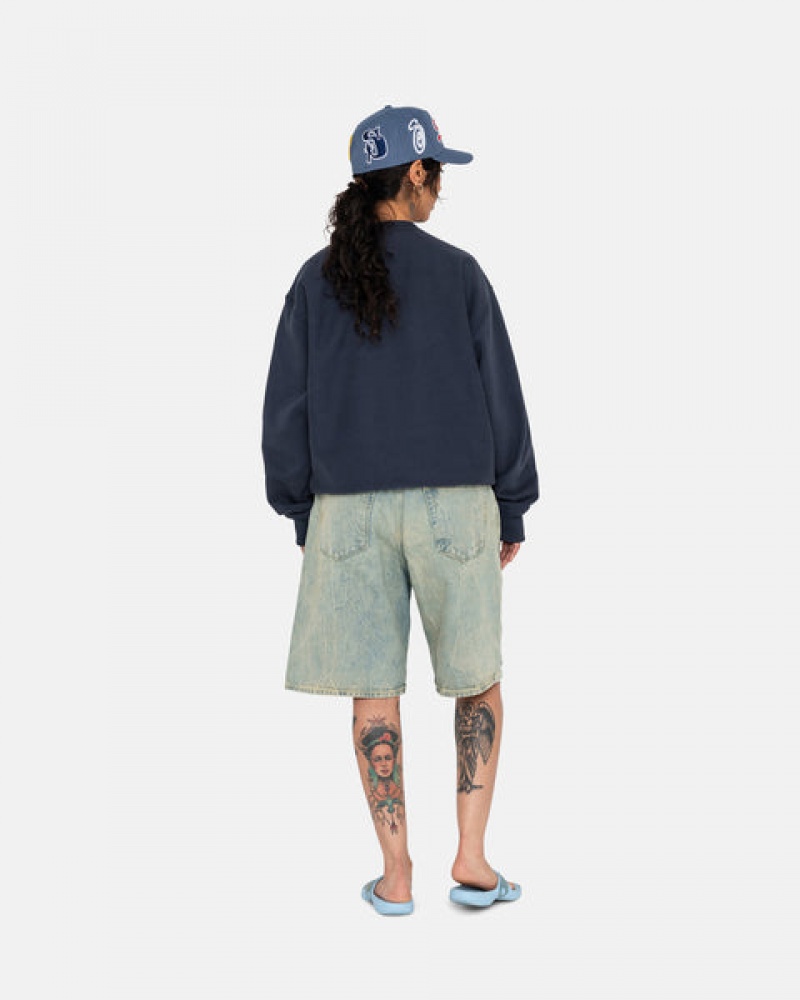 Navy Stussy Overdyed Stock Logo Crew Men Sweatshirts | KUM-3203