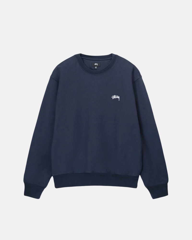 Navy Stussy Overdyed Stock Logo Crew Men Sweatshirts | KUM-3203