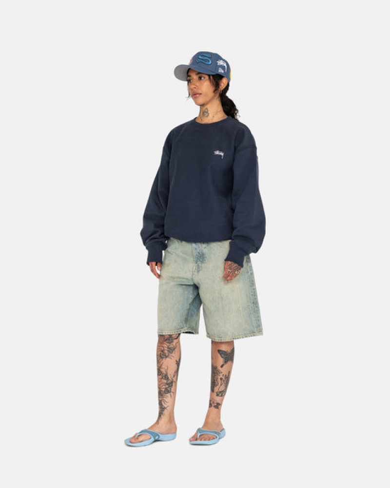 Navy Stussy Overdyed Stock Logo Crew Women Sweatshirts | IHD-5540