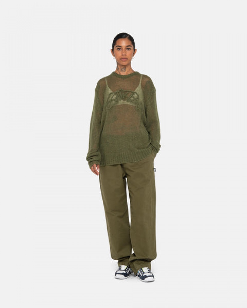 Olive Stussy Beach Pant Brushed Cotton Women Pants | OHZ-5938