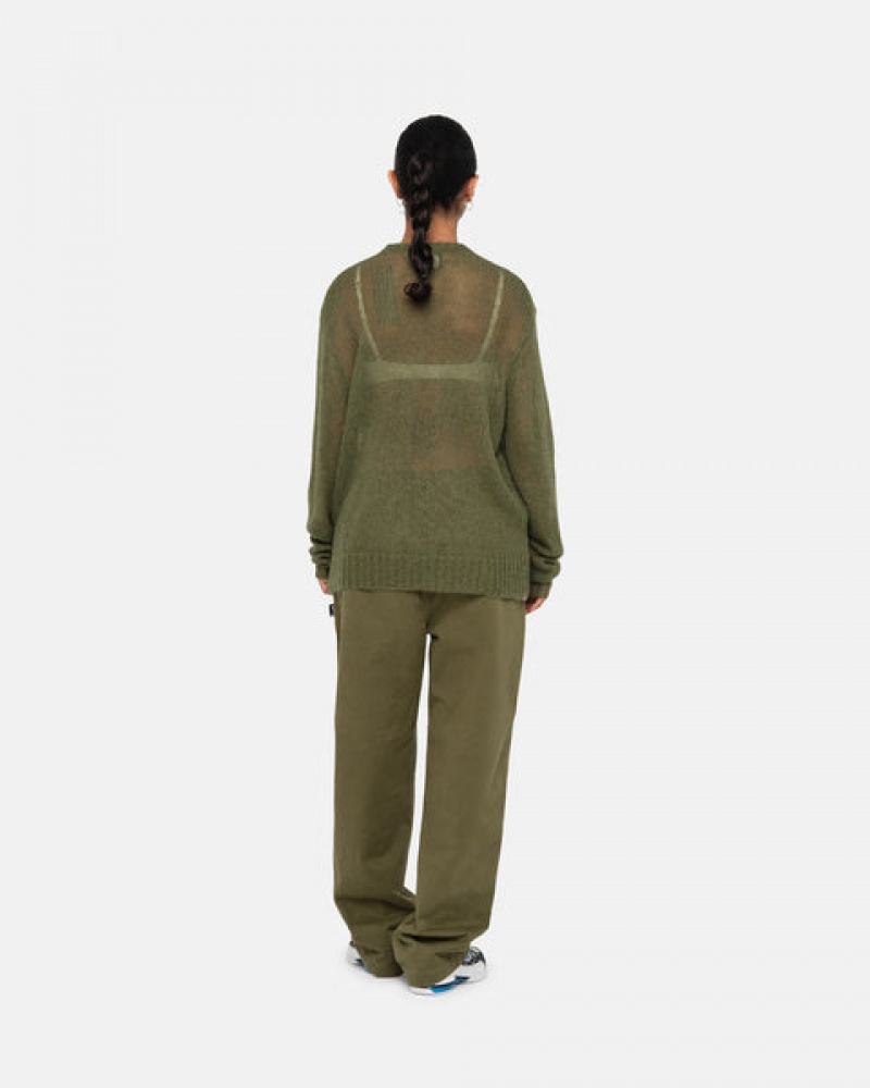 Olive Stussy Beach Pant Brushed Cotton Women Pants | OHZ-5938