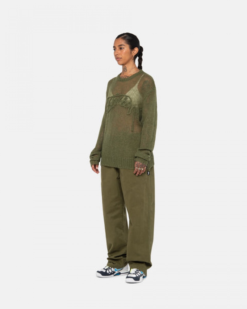 Olive Stussy Beach Pant Brushed Cotton Women Pants | OHZ-5938