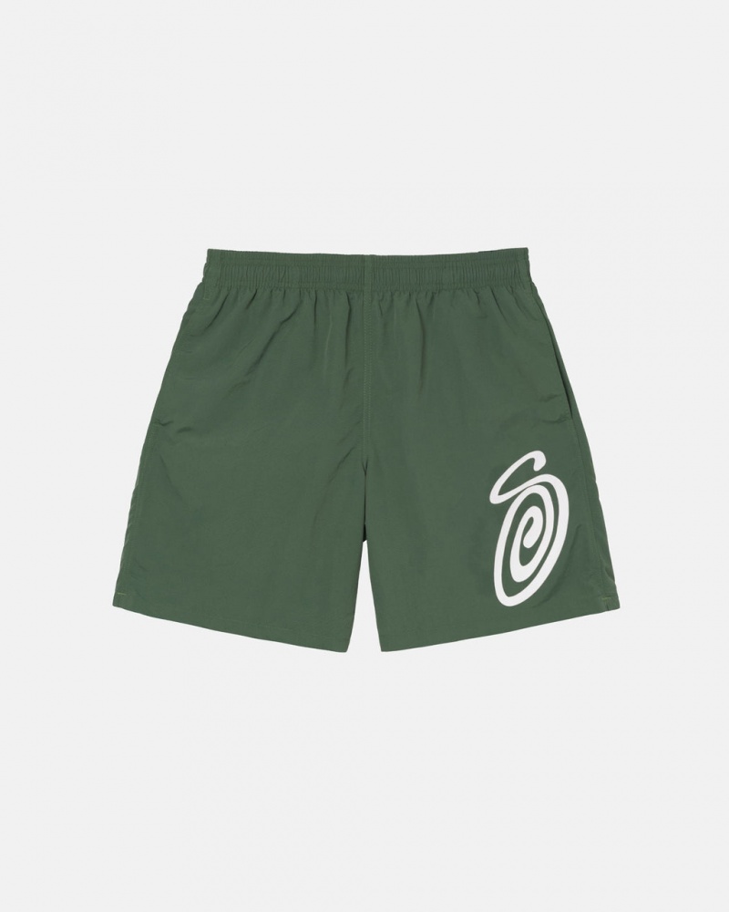 Olive Stussy Curly S Water Short Men Swimwear | SUX-8682