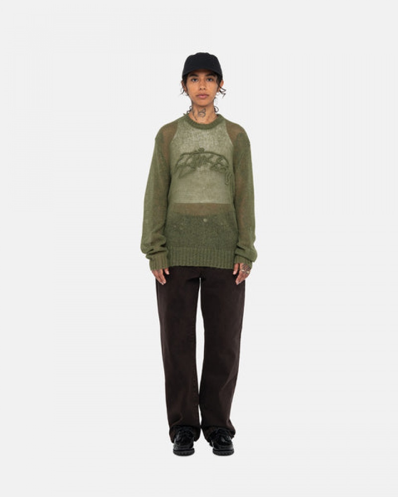 Olive Stussy Loose Knit Sweater Women Sweaters | HUG-1036