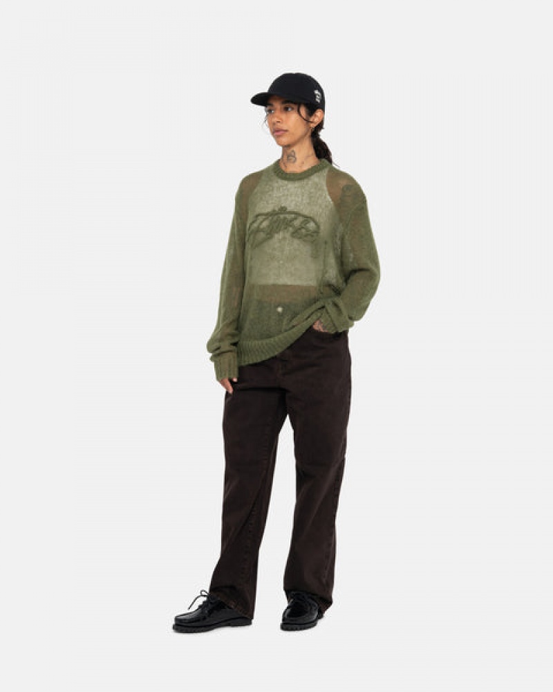 Olive Stussy Loose Knit Sweater Women Sweaters | HUG-1036