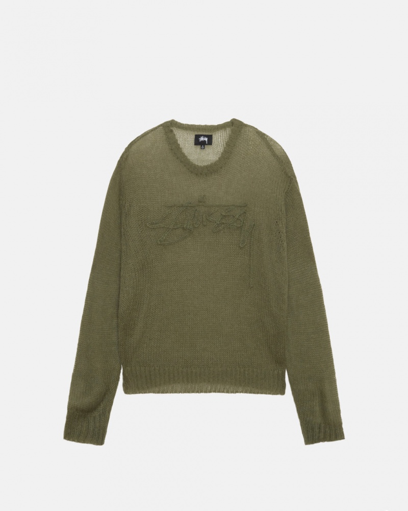 Olive Stussy Loose Knit Sweater Women Sweaters | HUG-1036