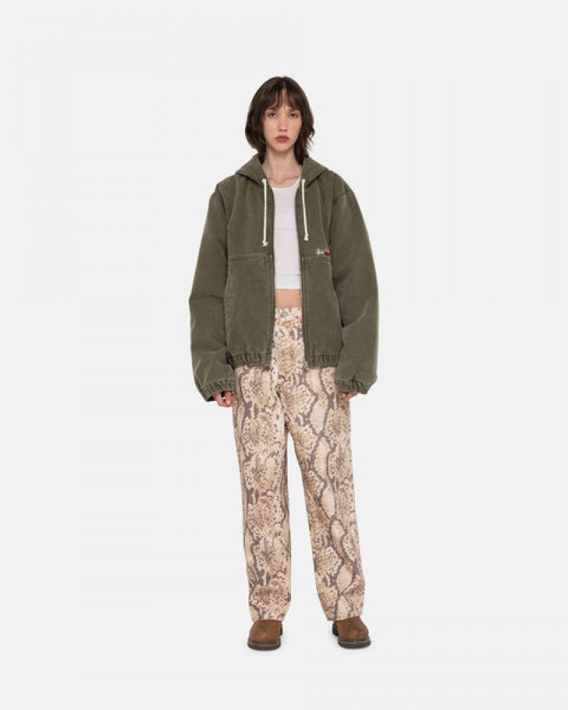 Olive Stussy Work Jacket Insulated Canvas Women Jackets | VIN-7468