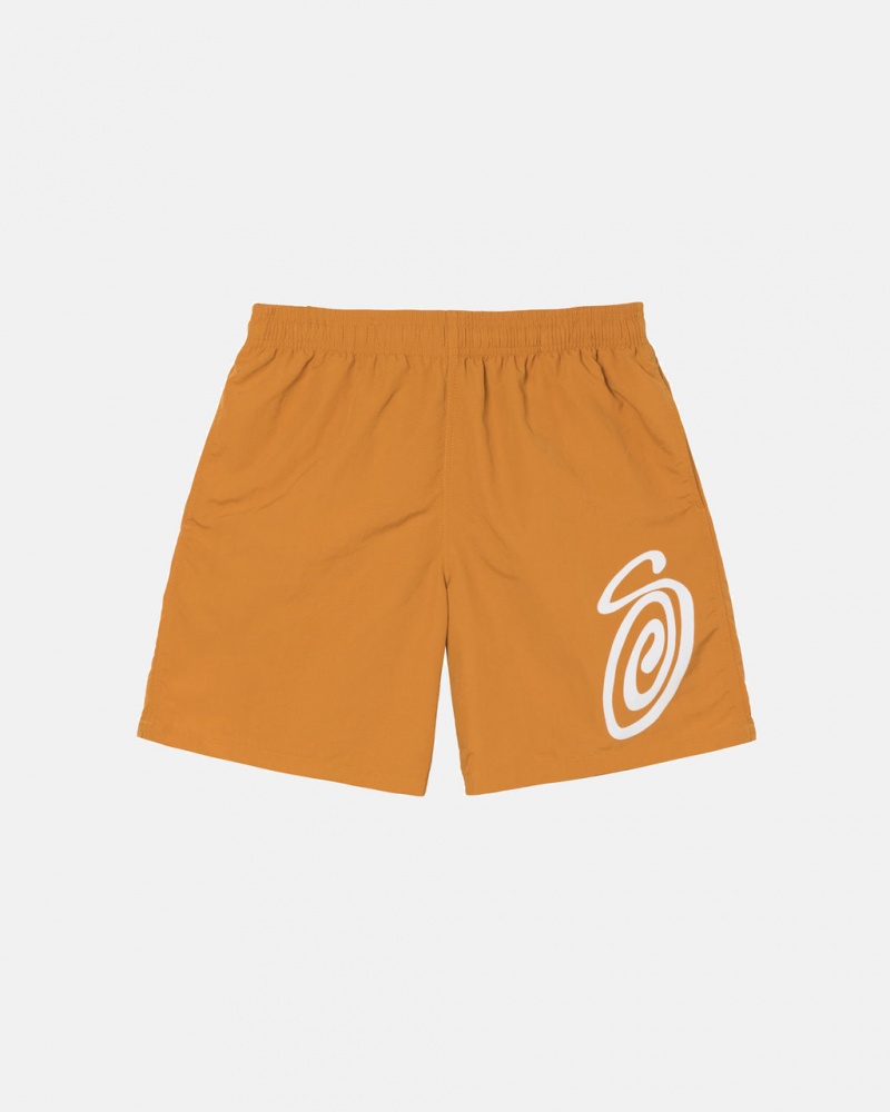 Orange Stussy Curly S Water Short Men Swimwear | UJD-1429