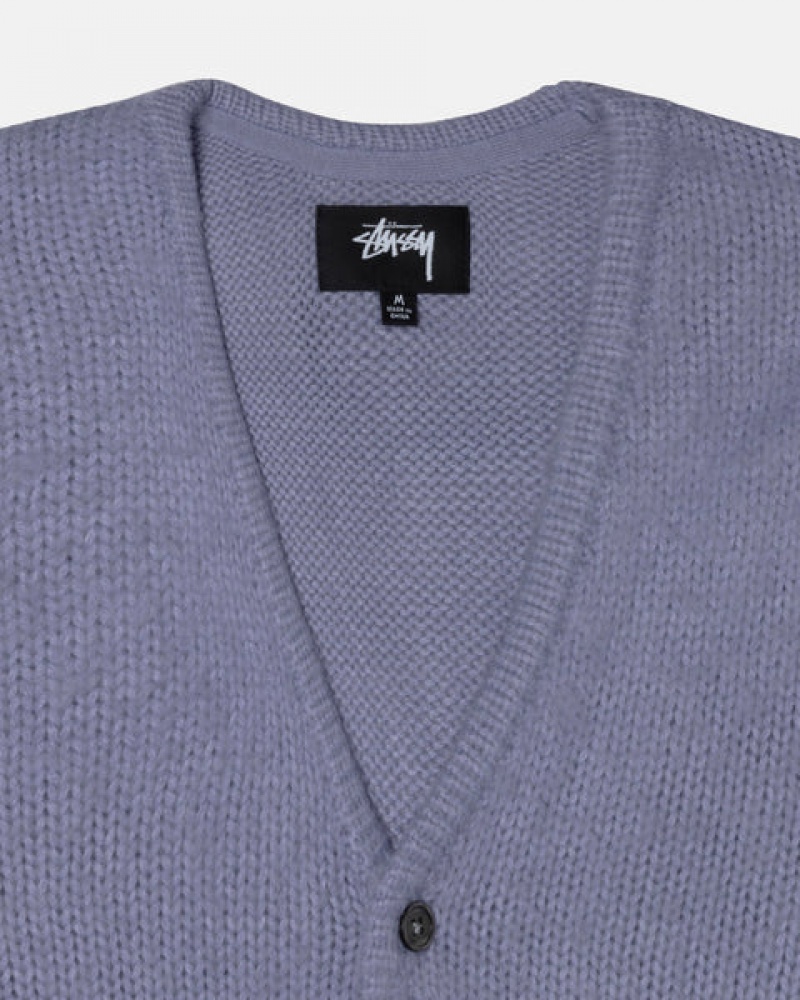 Purple Stussy Brushed Cardigan Men Sweaters | GNY-0259