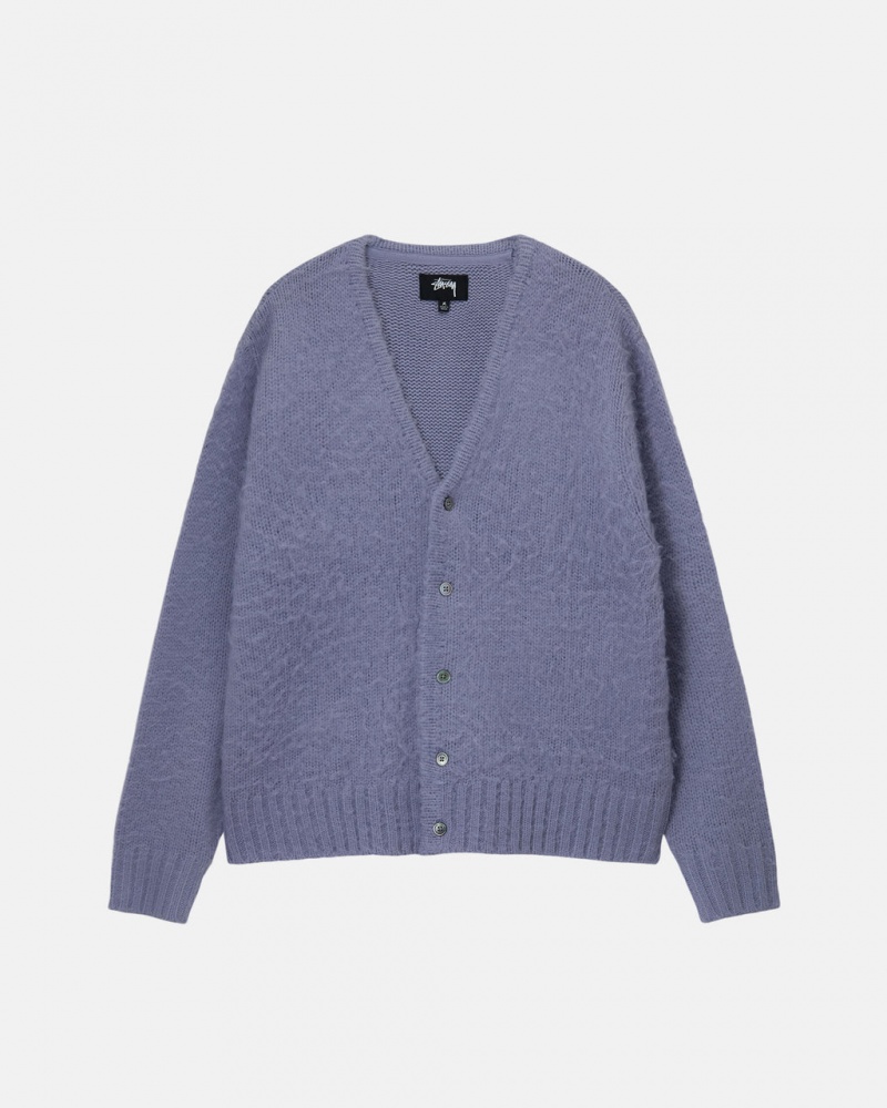 Purple Stussy Brushed Cardigan Men Sweaters | GNY-0259