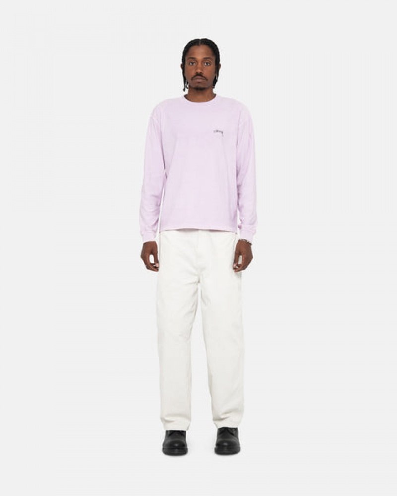 Purple Stussy Lazy Ls Tee Men T Shirt | ODX-4091