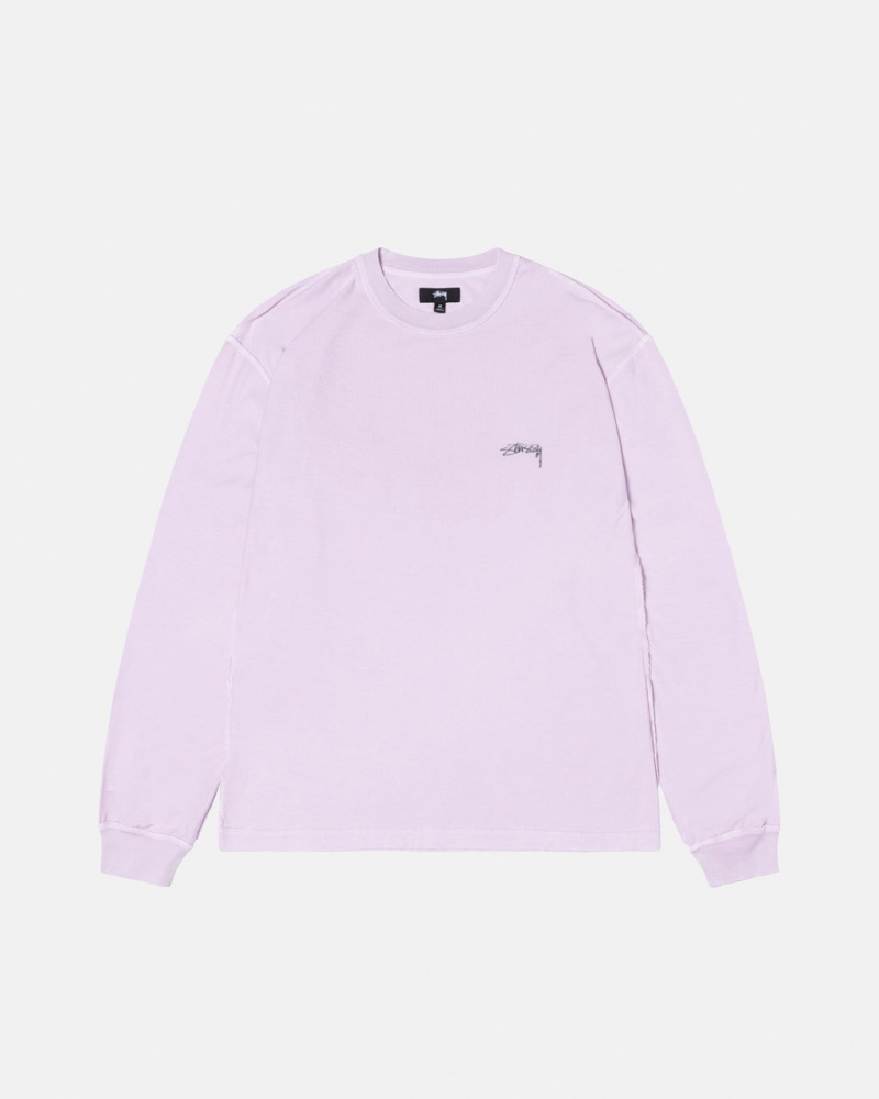 Purple Stussy Lazy Ls Tee Men T Shirt | ODX-4091