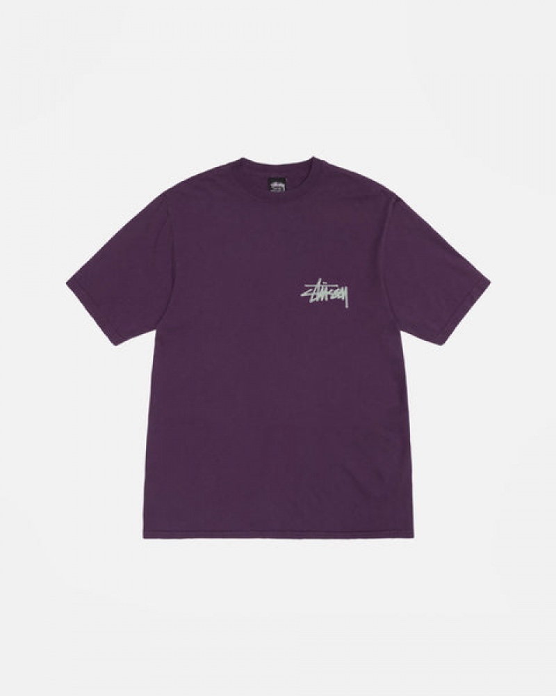 Purple Stussy Old Phone Tee Pigment Dyed Men T Shirt | JSE-6253