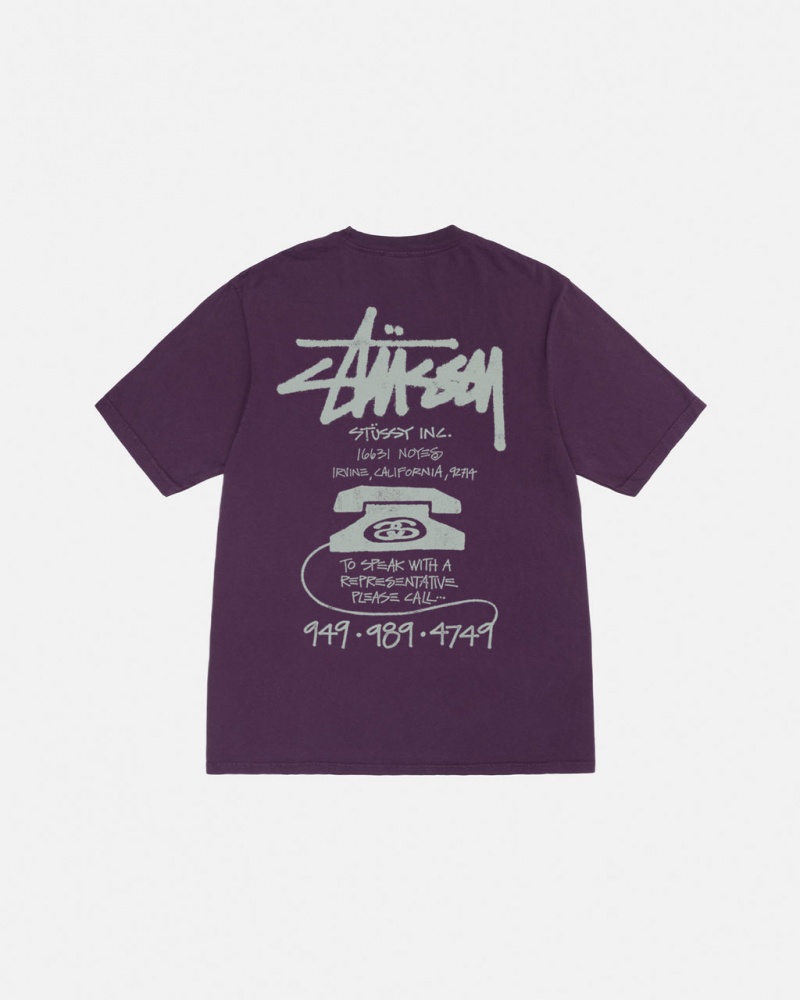 Purple Stussy Old Phone Tee Pigment Dyed Men T Shirt | JSE-6253