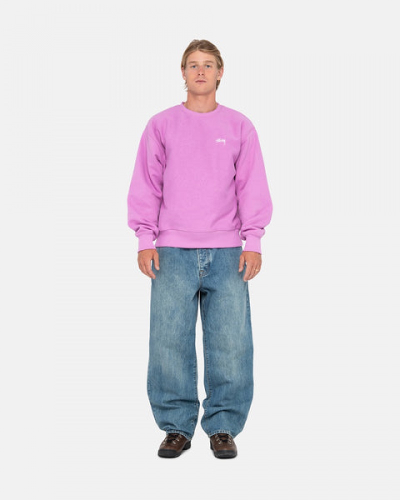 Purple Stussy Stock Logo Crew Men Sweatshirts | SWG-5947