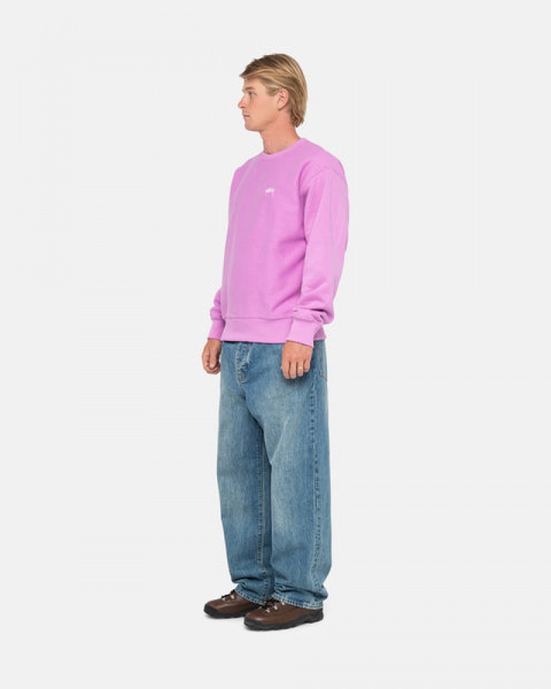 Purple Stussy Stock Logo Crew Men Sweatshirts | SWG-5947