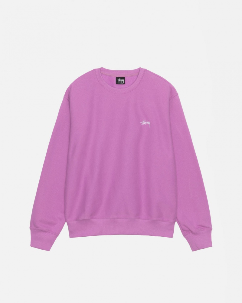 Purple Stussy Stock Logo Crew Men Sweatshirts | SWG-5947