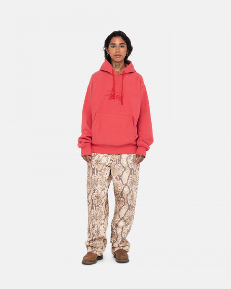 Red Stussy Basic Applique Hood Men Sweatshirts | ANZ-2709