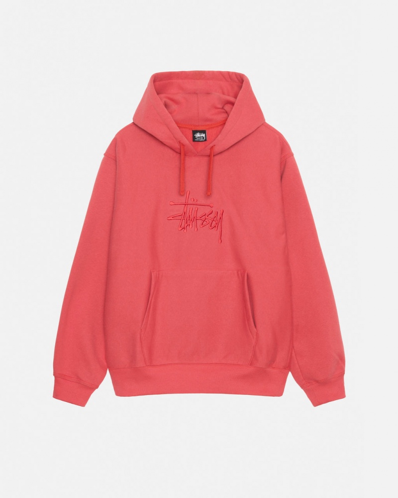 Red Stussy Basic Applique Hood Men Sweatshirts | ANZ-2709