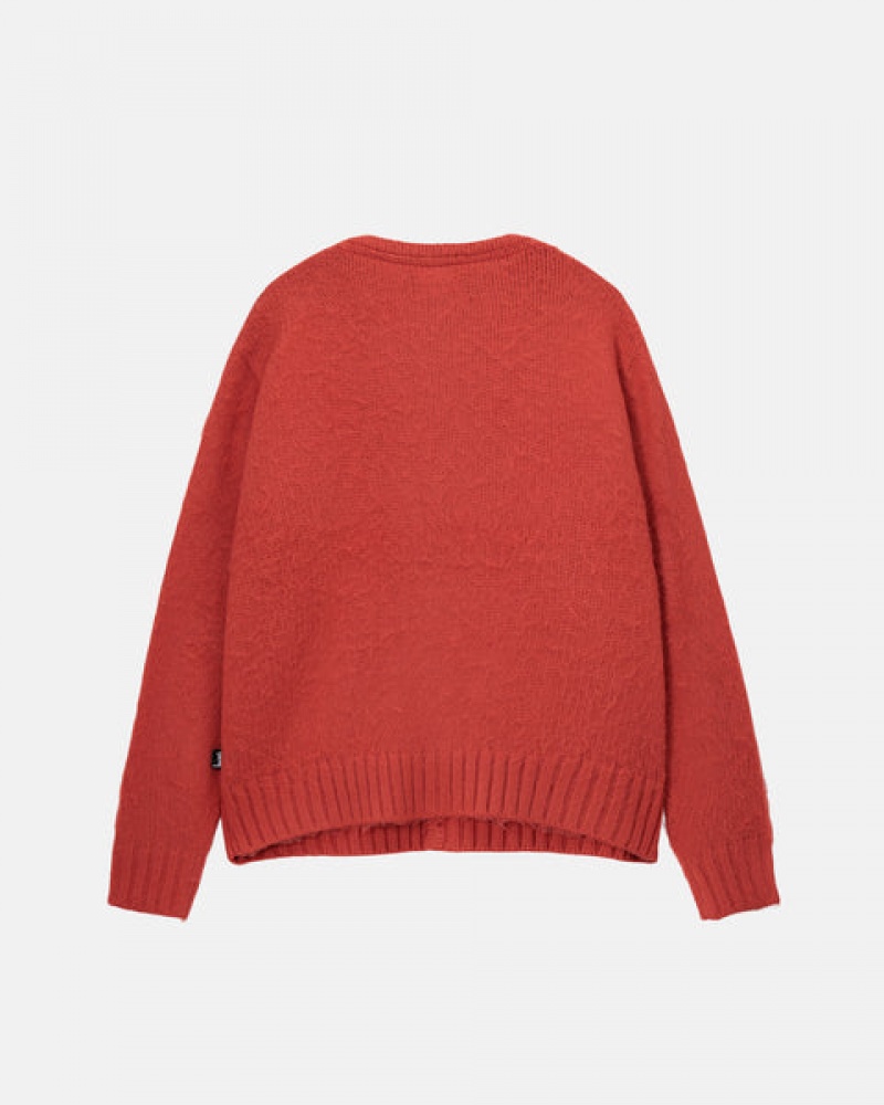 Red Stussy Brushed Cardigan Men Sweaters | JJU-9392