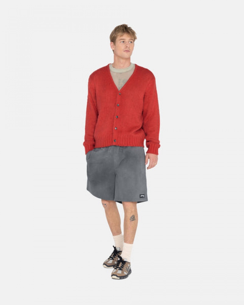 Red Stussy Brushed Cardigan Men Sweaters | JJU-9392