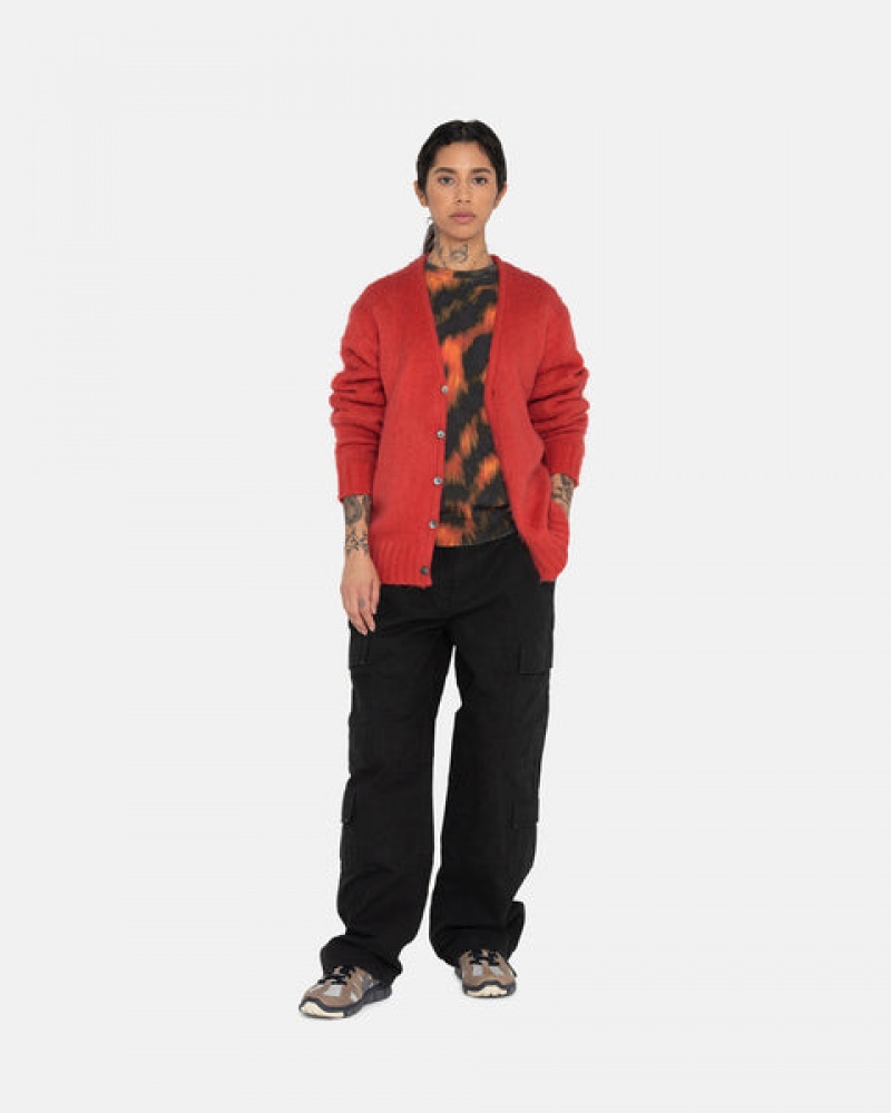 Red Stussy Brushed Cardigan Men Sweaters | JJU-9392