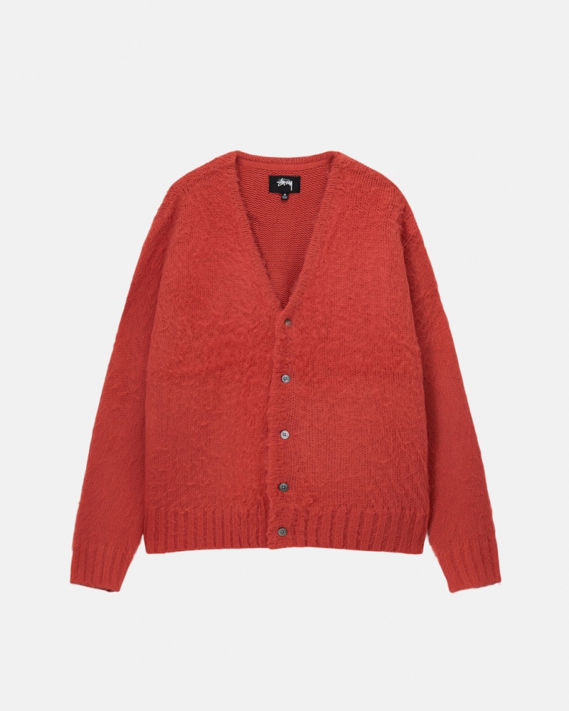 Red Stussy Brushed Cardigan Men Sweaters | JJU-9392