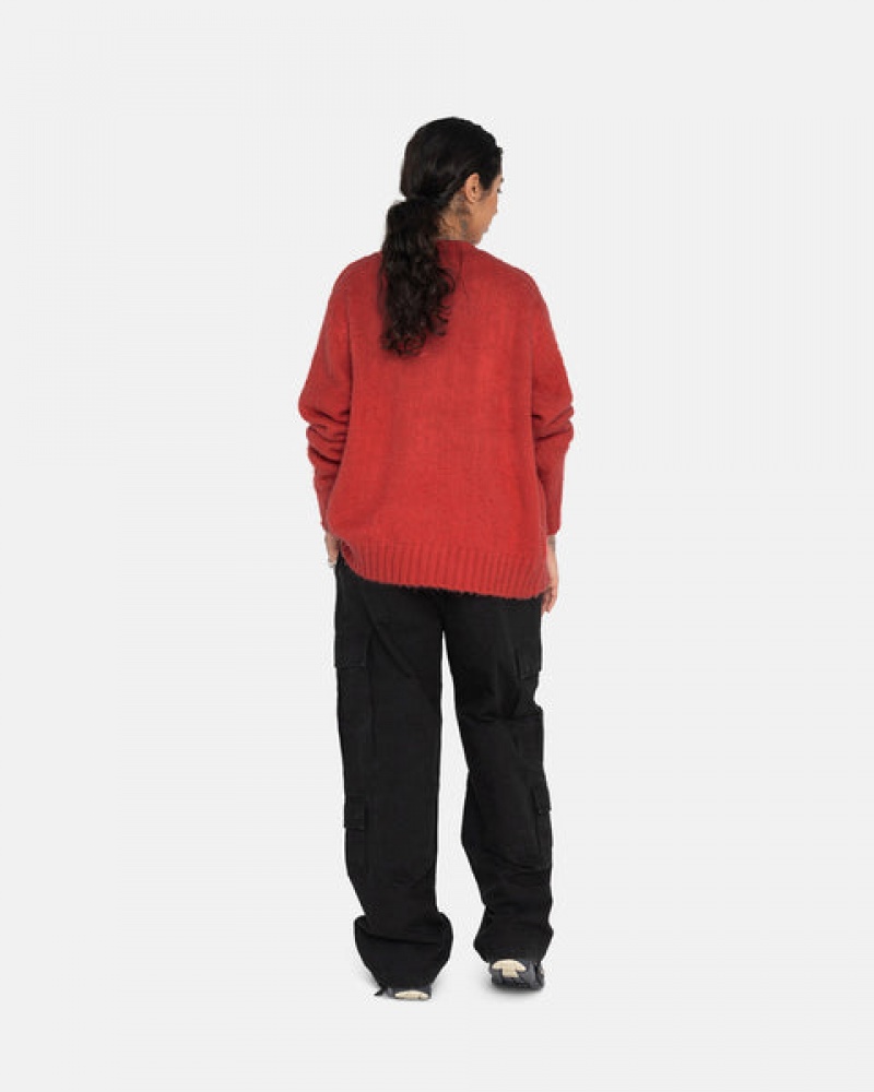 Red Stussy Brushed Cardigan Women Sweaters | GSJ-0254