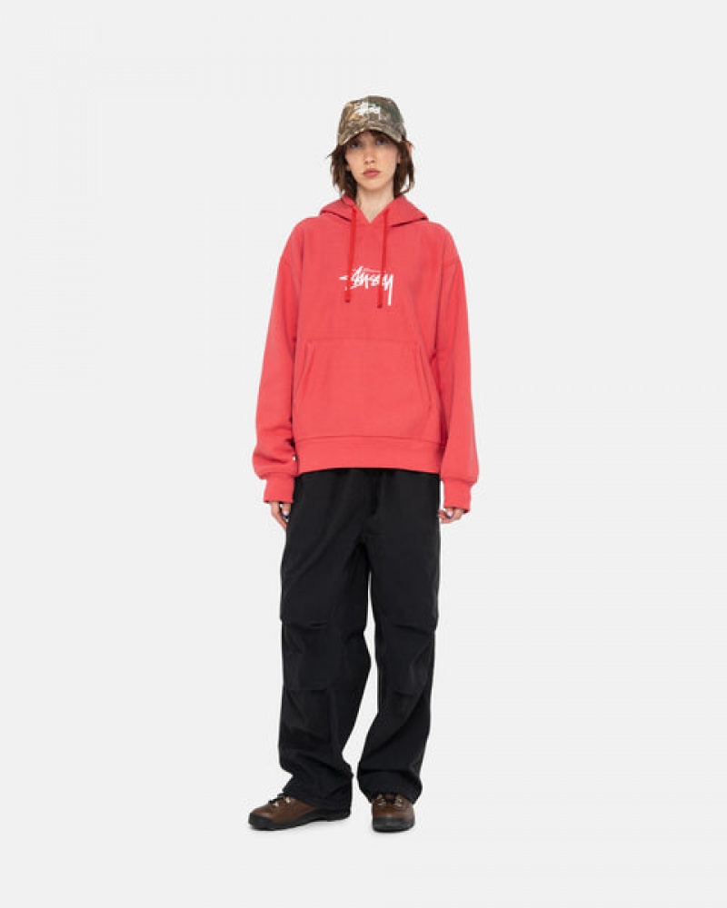 Red Stussy Stock Logo Applique Hood Women Sweatshirts | FED-5010