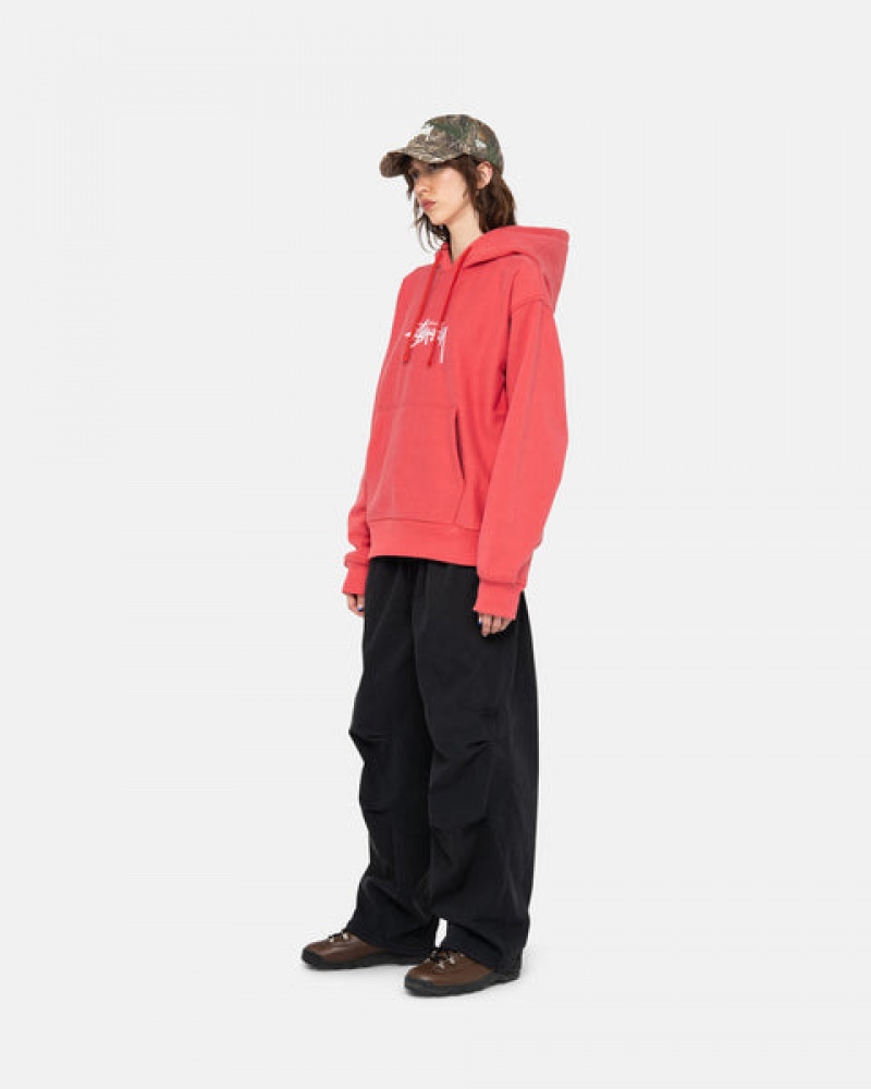 Red Stussy Stock Logo Applique Hood Women Sweatshirts | FED-5010