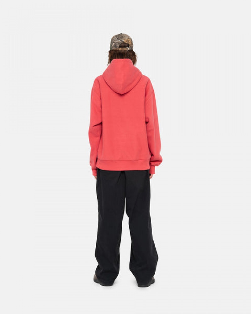 Red Stussy Stock Logo Applique Hood Women Sweatshirts | FED-5010