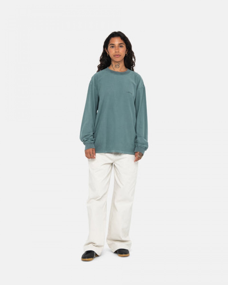 Turquoise Stussy Lazy Ls Tee Men T Shirt | TZE-3883