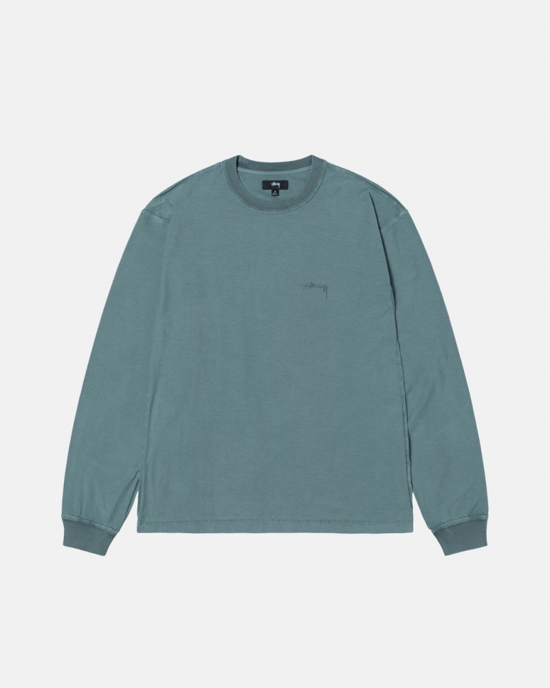 Turquoise Stussy Lazy Ls Tee Men T Shirt | TZE-3883