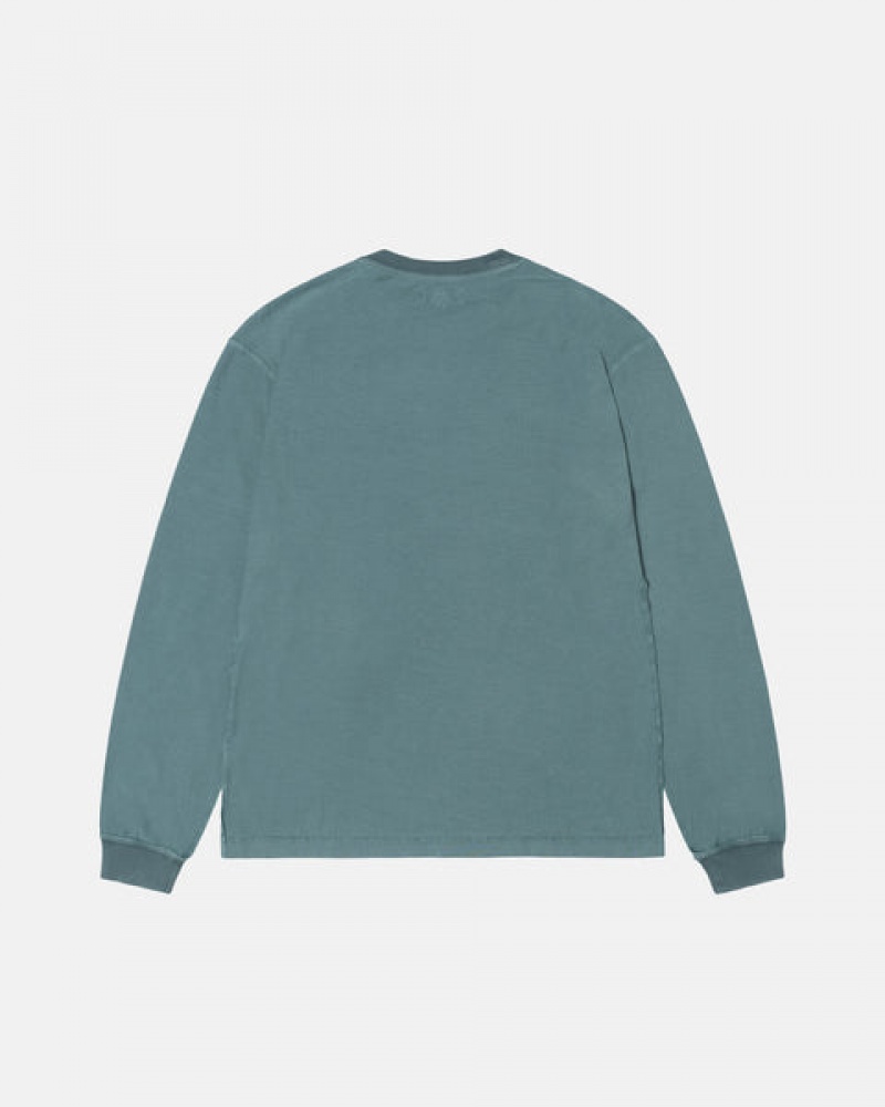 Turquoise Stussy Lazy Ls Tee Men Tops | BXA-1073