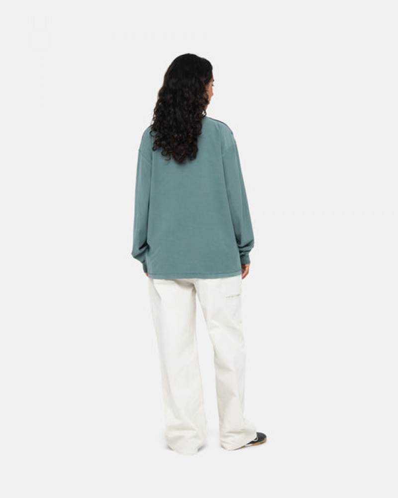 Turquoise Stussy Lazy Ls Tee Men Tops | BXA-1073