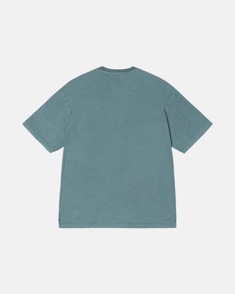 Turquoise Stussy Pig. Dyed Inside Out Crew Men T Shirt | HPP-8528