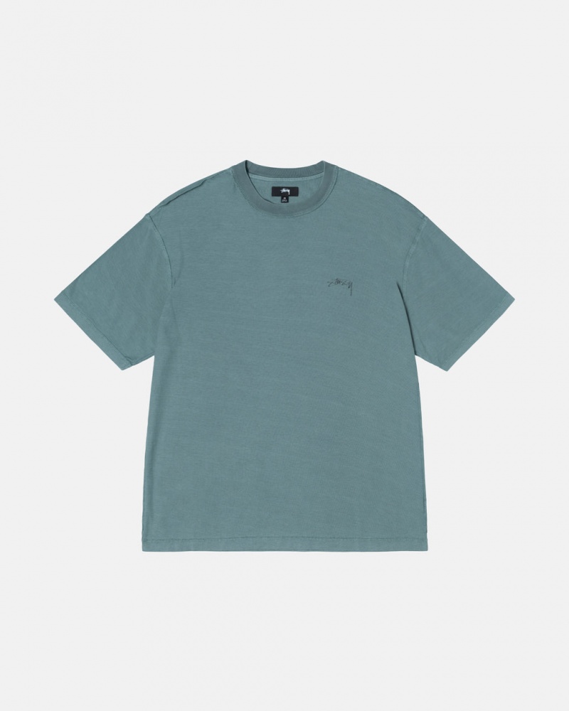 Turquoise Stussy Pig. Dyed Inside Out Crew Men T Shirt | HPP-8528