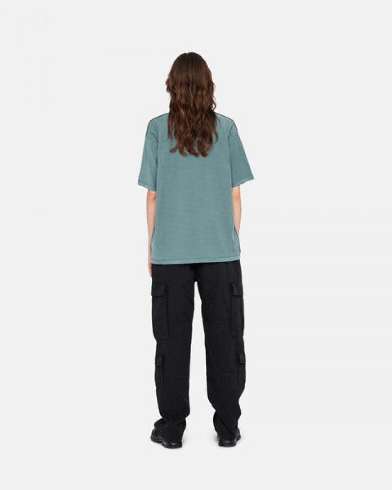 Turquoise Stussy Pig. Dyed Inside Out Crew Women T Shirt | UBP-1713