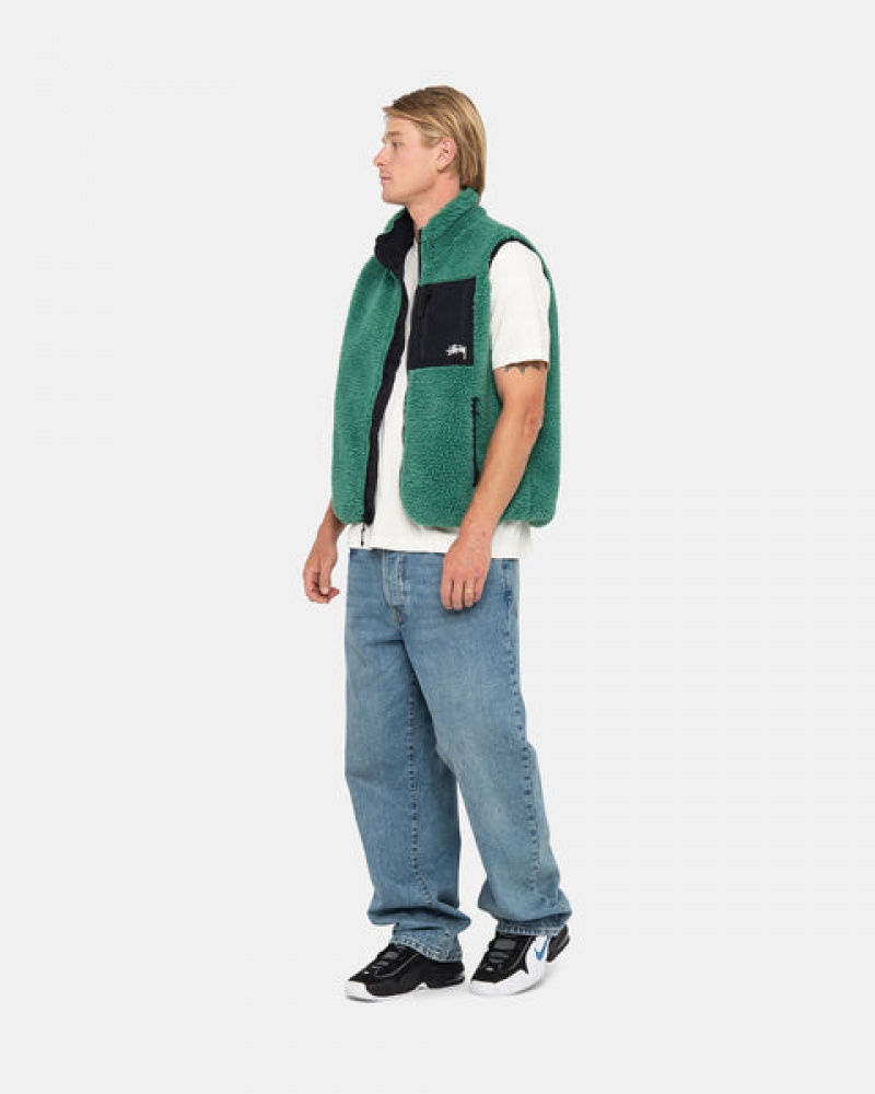 Turquoise Stussy Sherpa Reversible Vest Men Vest | VYW-3437