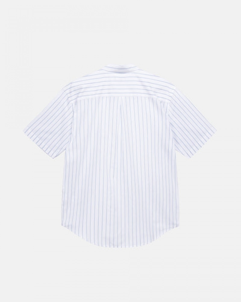 White Stussy Boxy Striped Shirt Men Shirts | LFN-4263