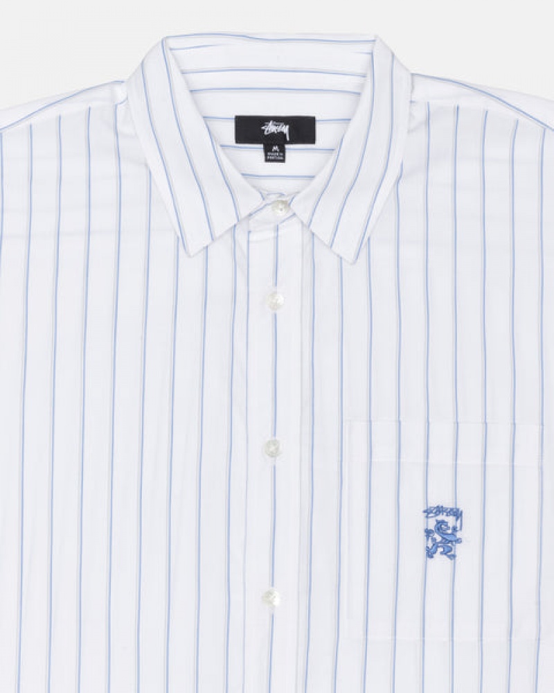 White Stussy Boxy Striped Shirt Men Shirts | LFN-4263