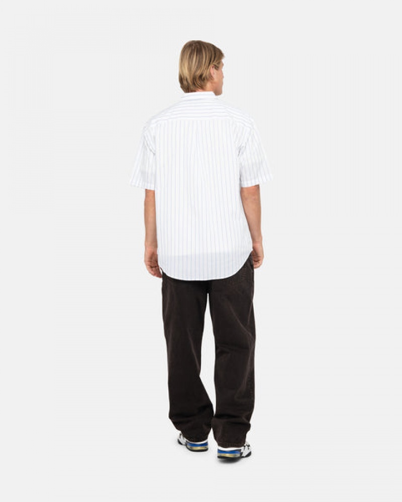 White Stussy Boxy Striped Shirt Men Shirts | LFN-4263