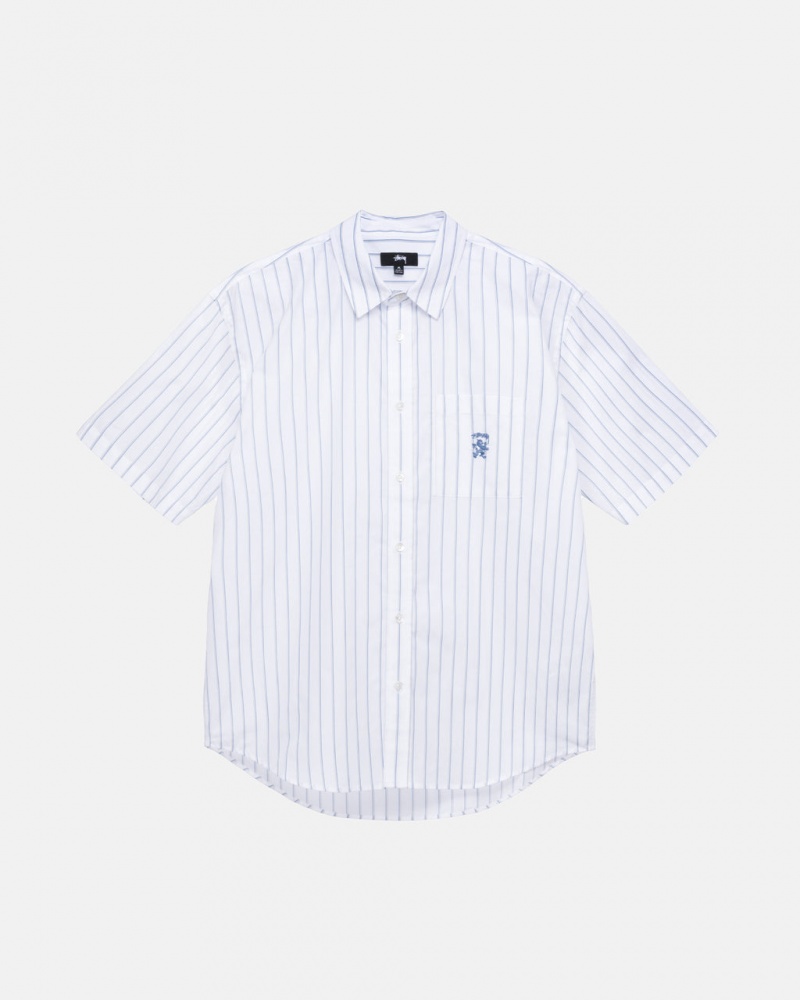 White Stussy Boxy Striped Shirt Men Shirts | LFN-4263