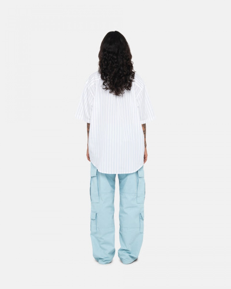 White Stussy Boxy Striped Shirt Women Shirts | DWP-8647