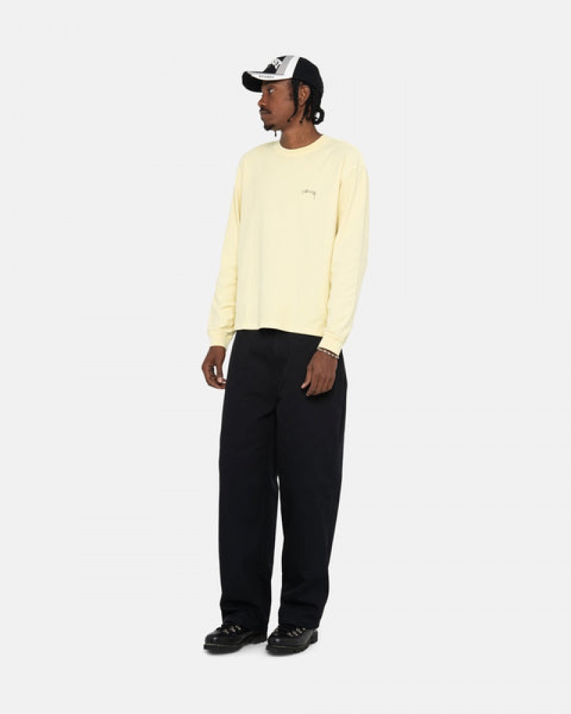 Yellow Stussy Lazy Ls Tee Men T Shirt | BEE-7910