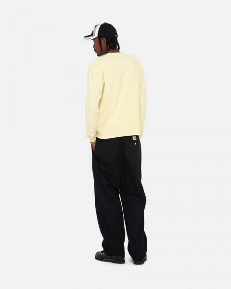 Yellow Stussy Lazy Ls Tee Men T Shirt | BEE-7910